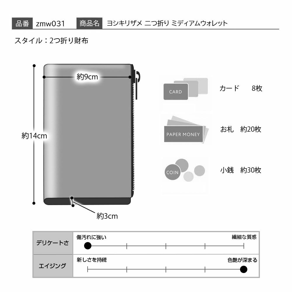 ズーの二つ折り財布 ヨシキリザメ 二つ折り ミディアムウォレット ブラック